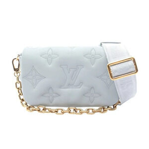 Louis Vuitton Wallet on Strap Shoulder Bag Leather Bule Glam Blue